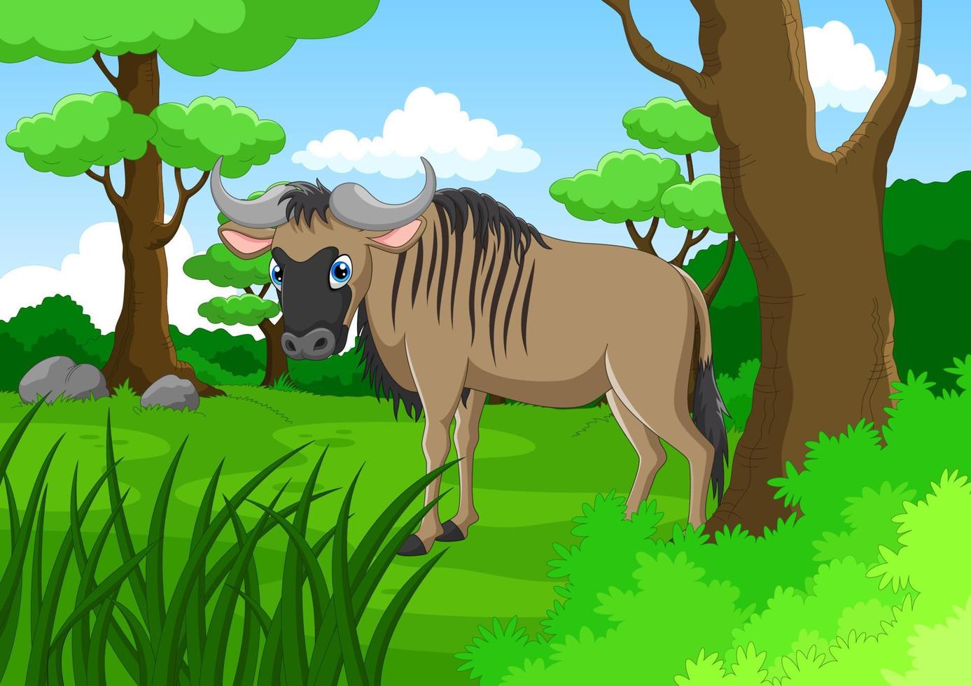 Cartoon Wildebeest in the forest vector