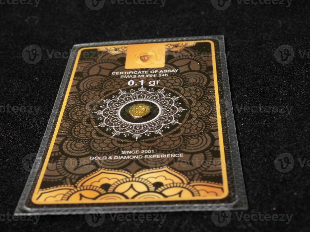 Yogyakarta, 11 November 2021, Picture of 0,1gr 999 pure gold that issued by Mini Gold photo
