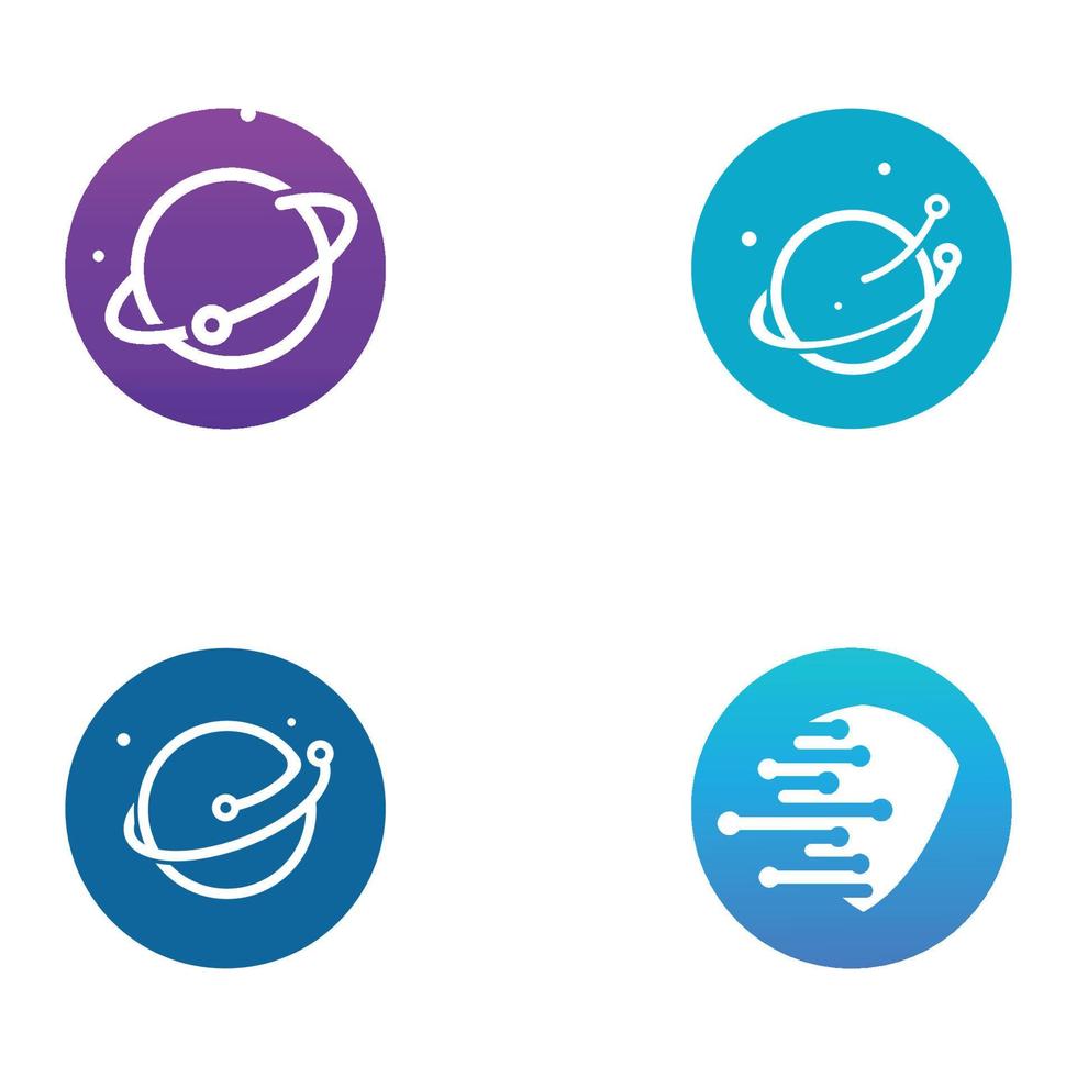 Modern digital tech world logo, global or tech planet, and digital tech protection. Logo with concept vector illustration template.