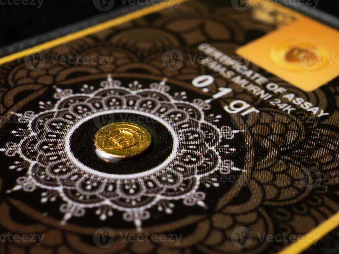 Yogyakarta, 11 November 2021, Picture of 0,1gr 999 pure gold that issued by Mini Gold photo