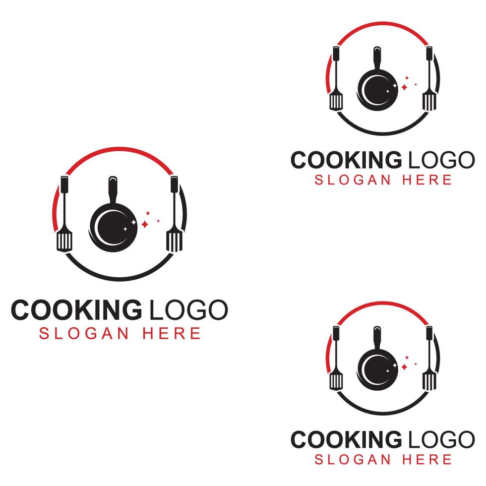 logotipos para utensilios de cocina, ollas, espátulas y cucharas de cocina. utilizando un concepto de diseño de plantilla de ilustración vectorial. vector