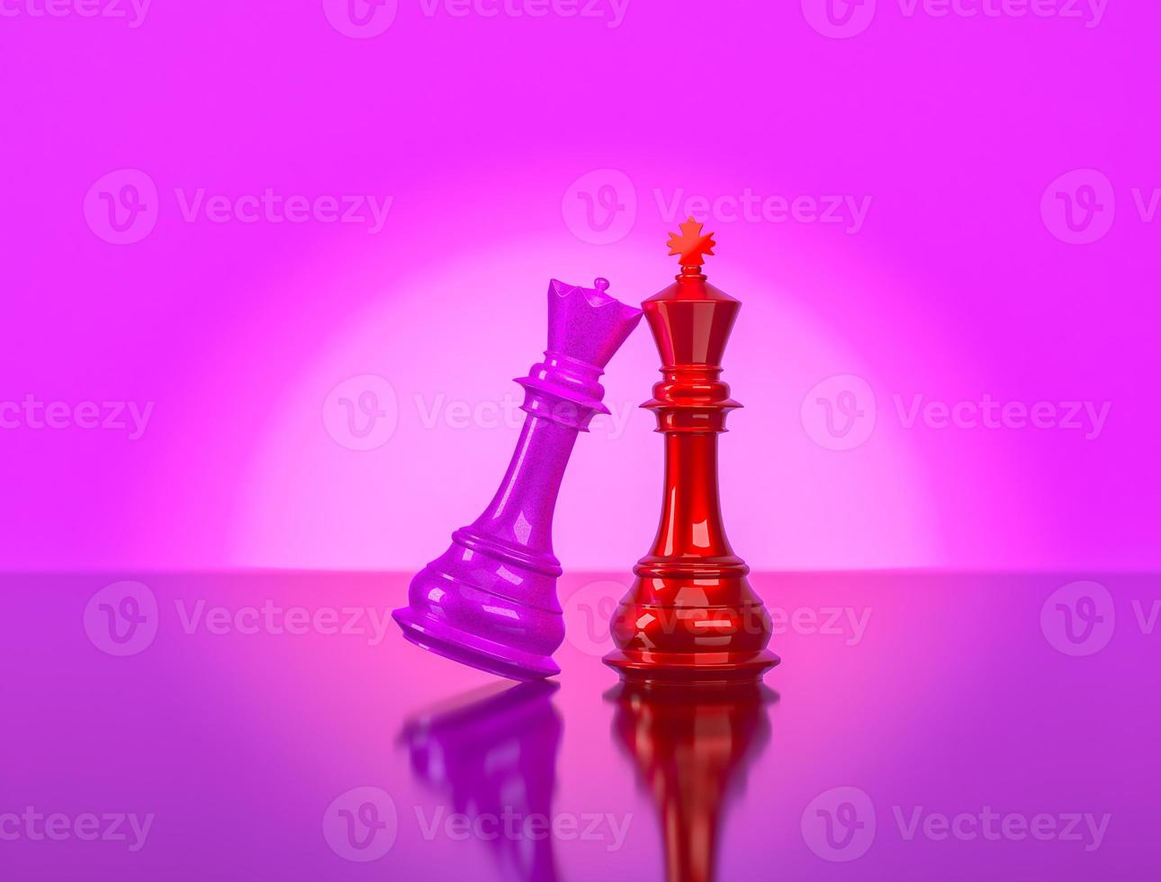 The chess king and queen stand side by side looking at a new future. 3d illustrations photo