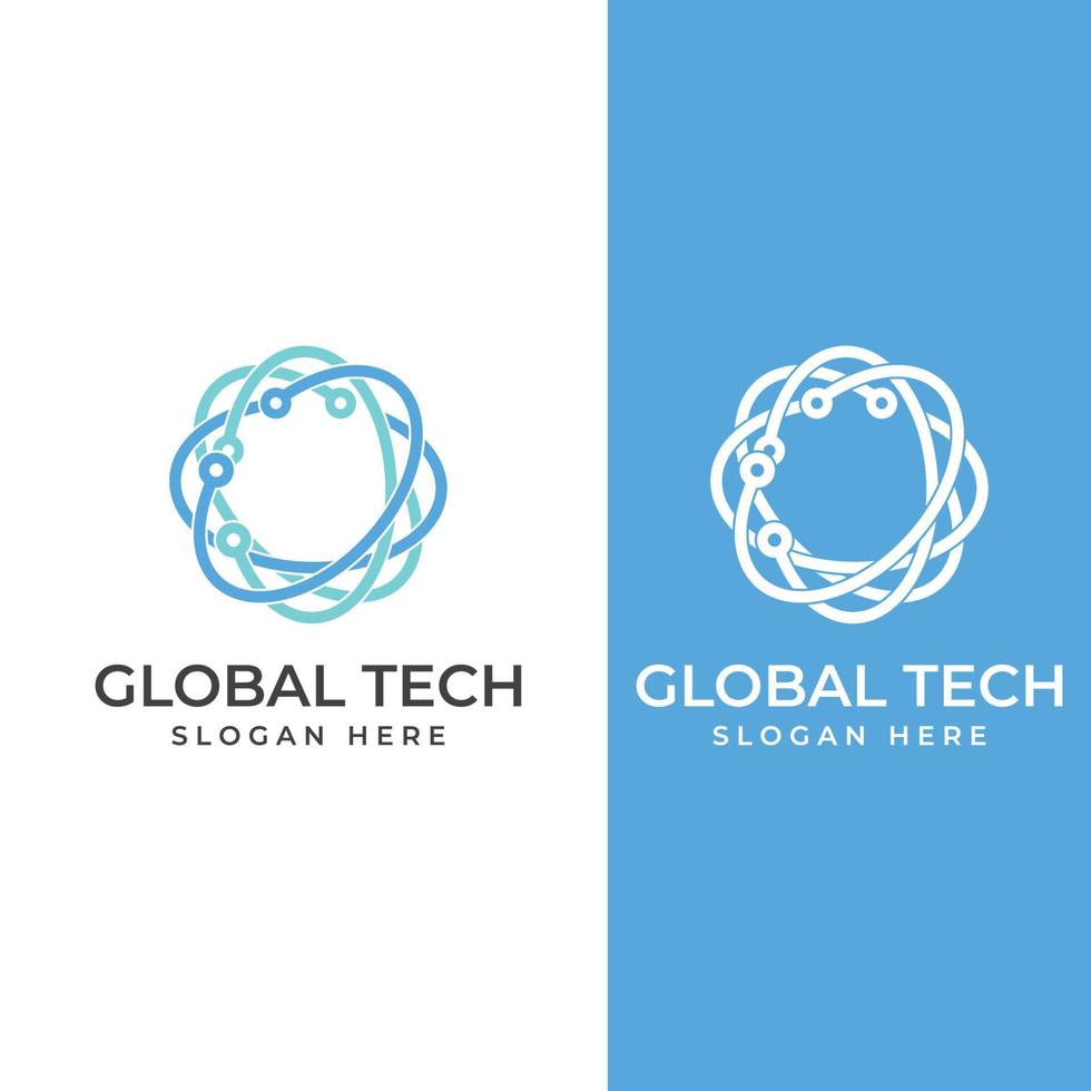 Modern digital tech world logo, global or tech planet, and digital tech protection. Logo with concept vector illustration template.