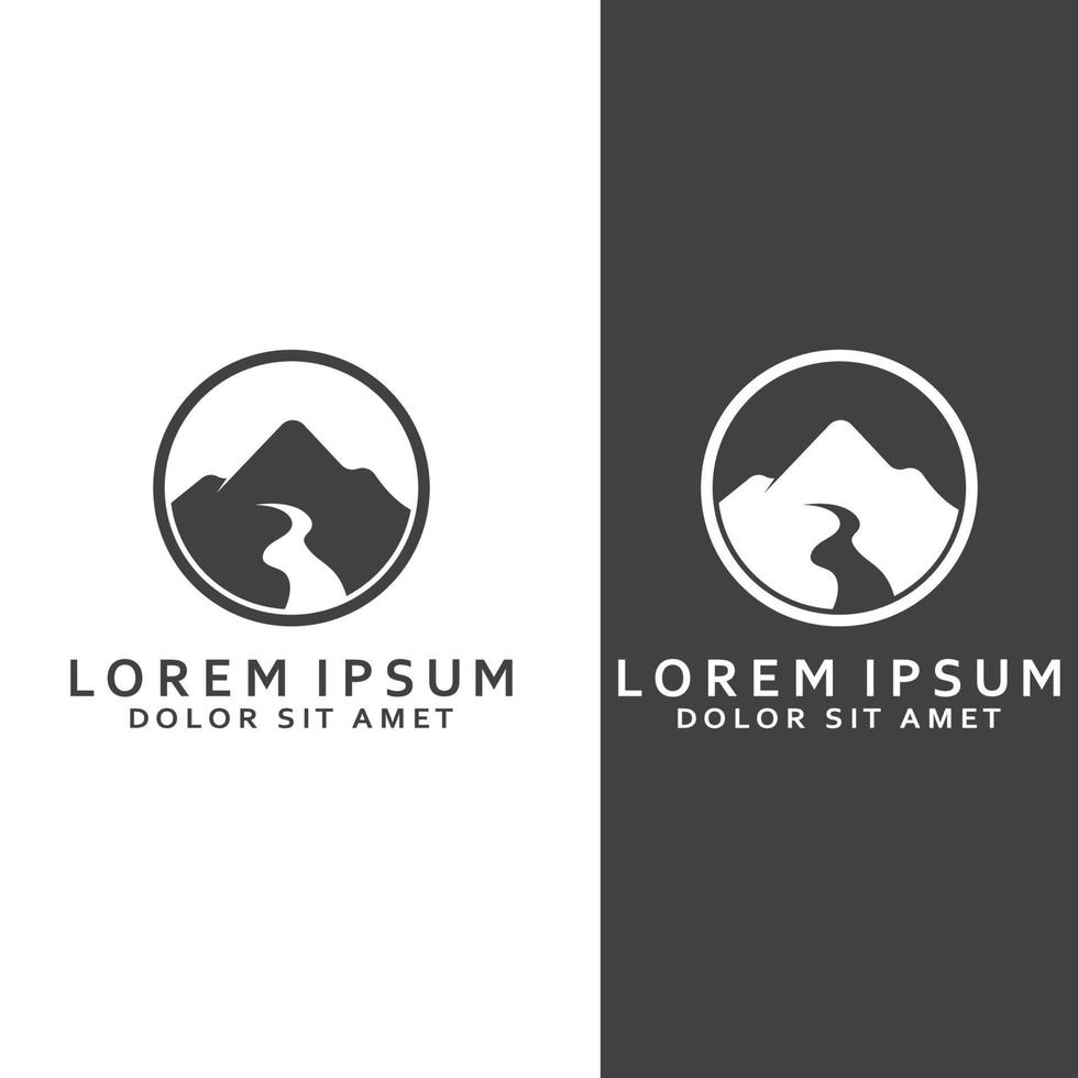 logotipos de ríos, arroyos, riberas y arroyos. logotipo del río con combinación de montañas y tierras de cultivo con plantilla de ilustración vectorial de diseño conceptual. vector