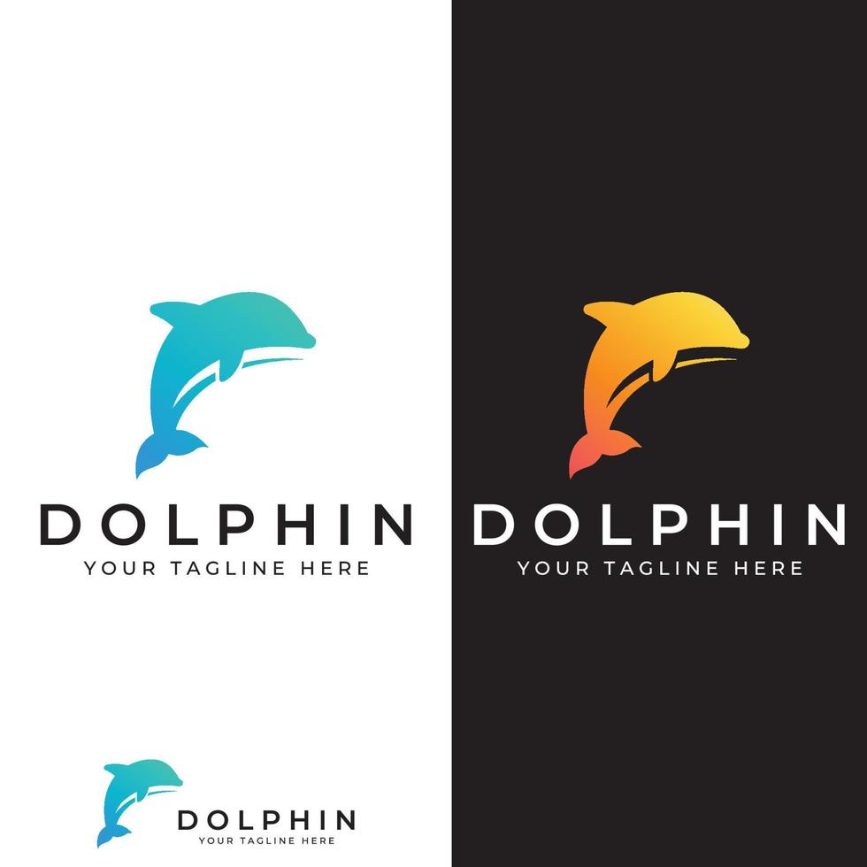 Dolphin logo. Dolphin jumping on the waves of sea or beach. With vector illustration editing.