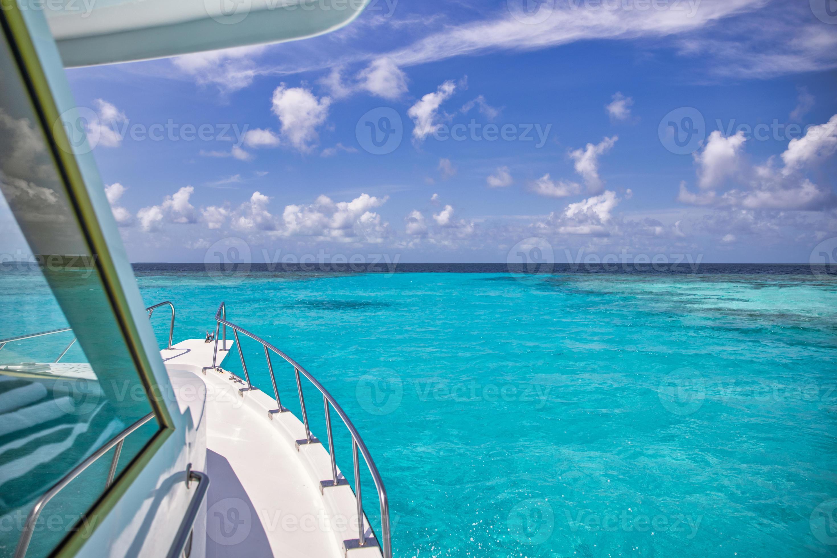 Amazing view from boat over clear sea water lagoon. Luxury travel