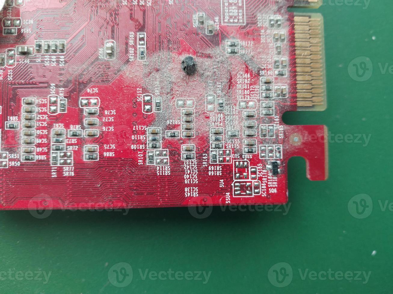 Retro computer motherboard with microcircuits photo