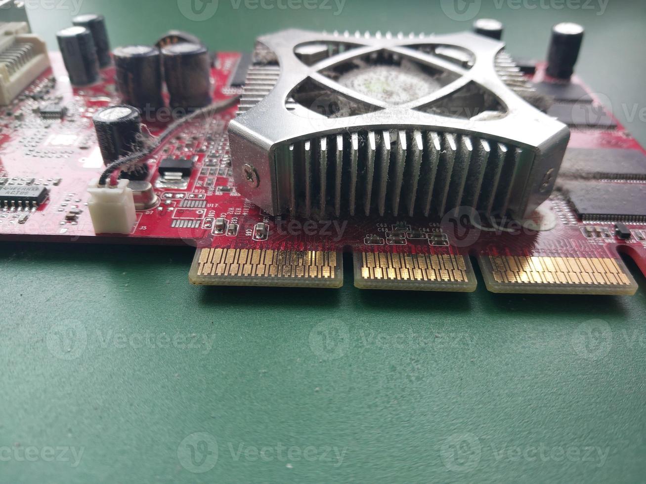 Retro computer motherboard with microcircuits photo