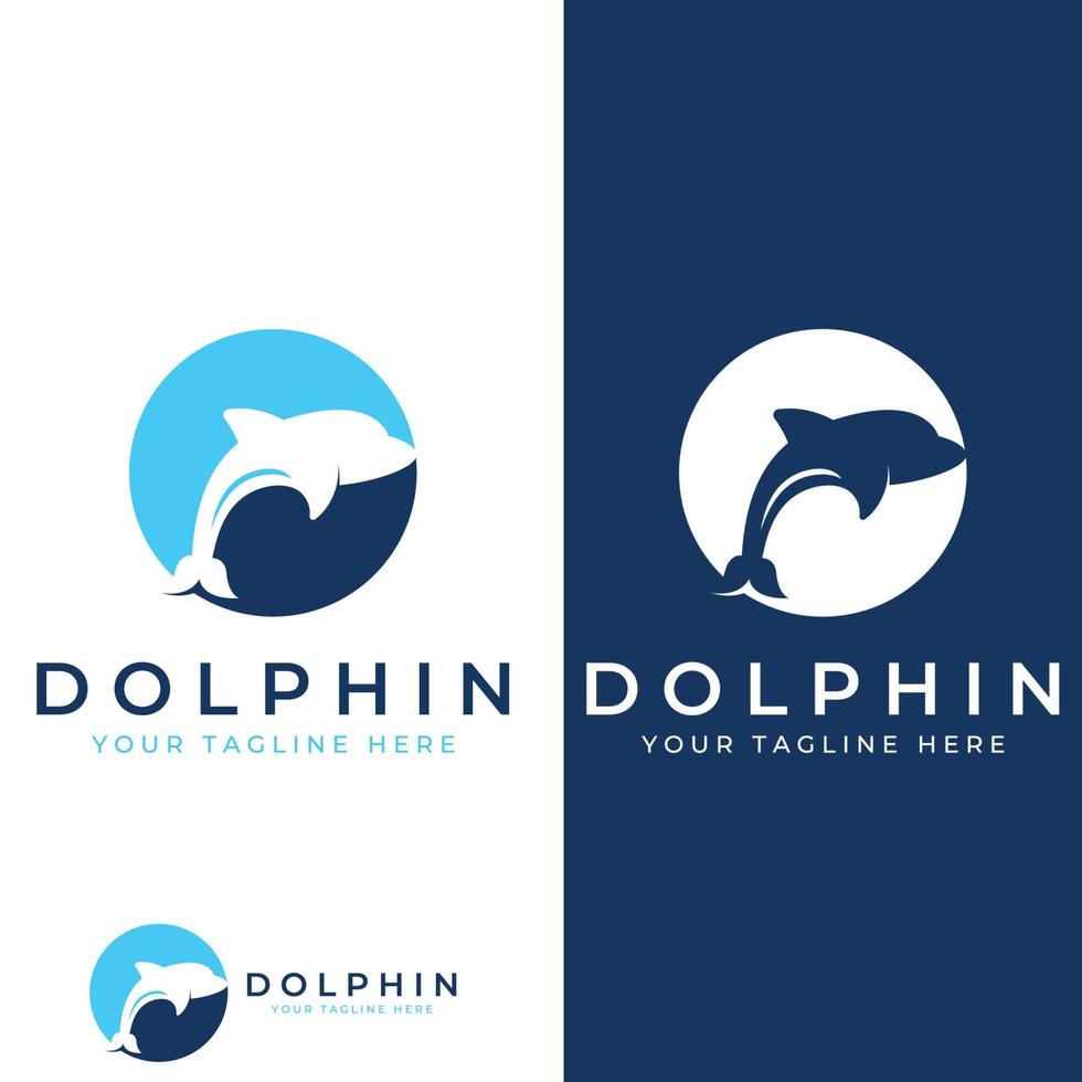 logotipo de delfín. delfines saltando sobre las olas del mar o la playa. con edición de ilustraciones vectoriales. vector