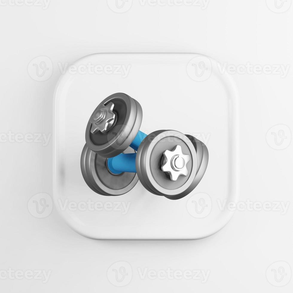 Iron dumbbells icon. 3d rendering white square button key, interface element. photo