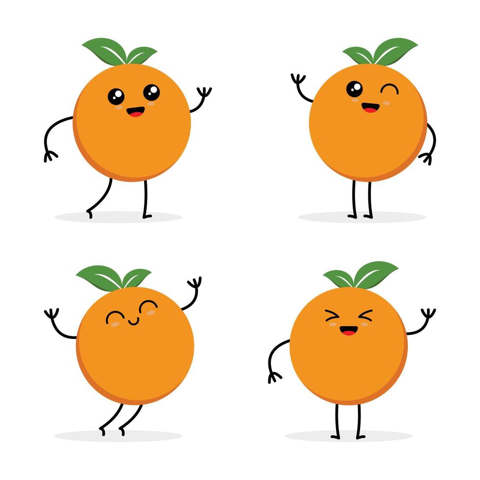set of cute orange character vector illustrations. cute orange design for menu, web, graphic design and kids cartoon