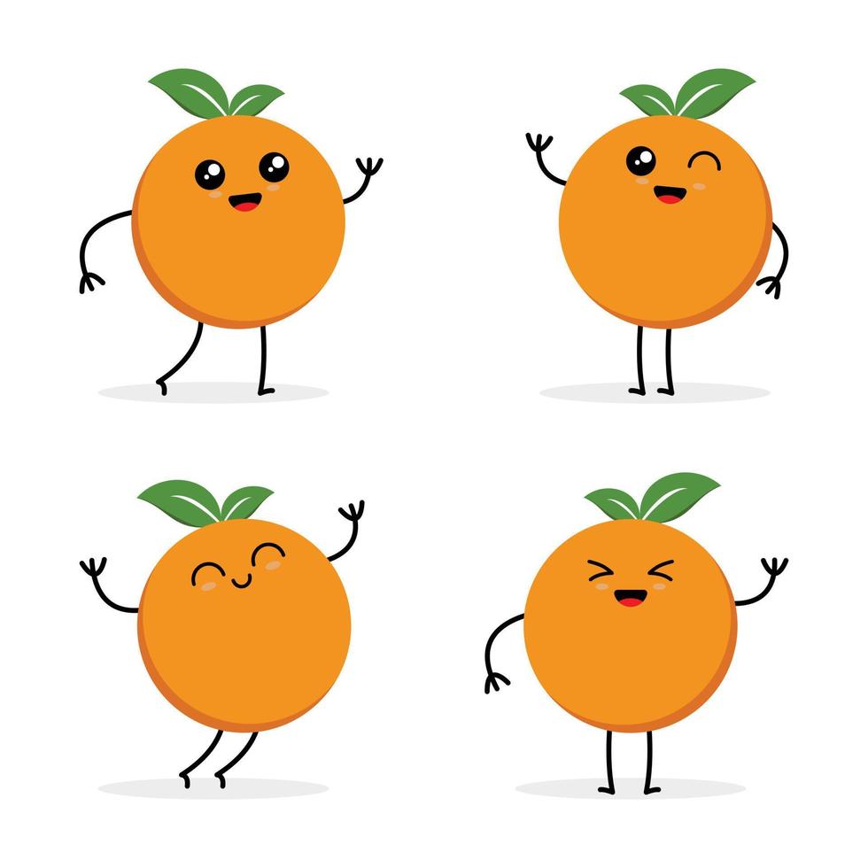 conjunto de lindas ilustraciones de vectores de caracteres naranjas. lindo diseño naranja para menú, web, diseño gráfico y dibujos animados para niños