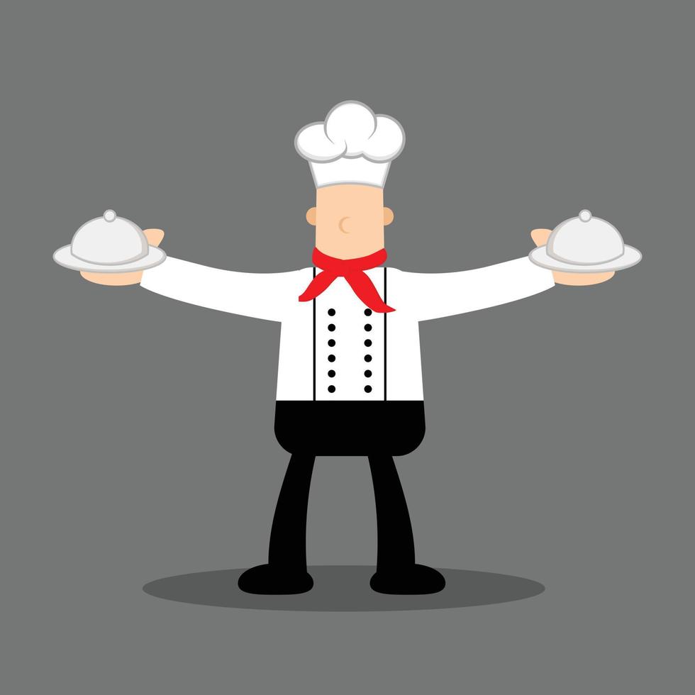 chef llevando plato de comida en sus dos manos vector