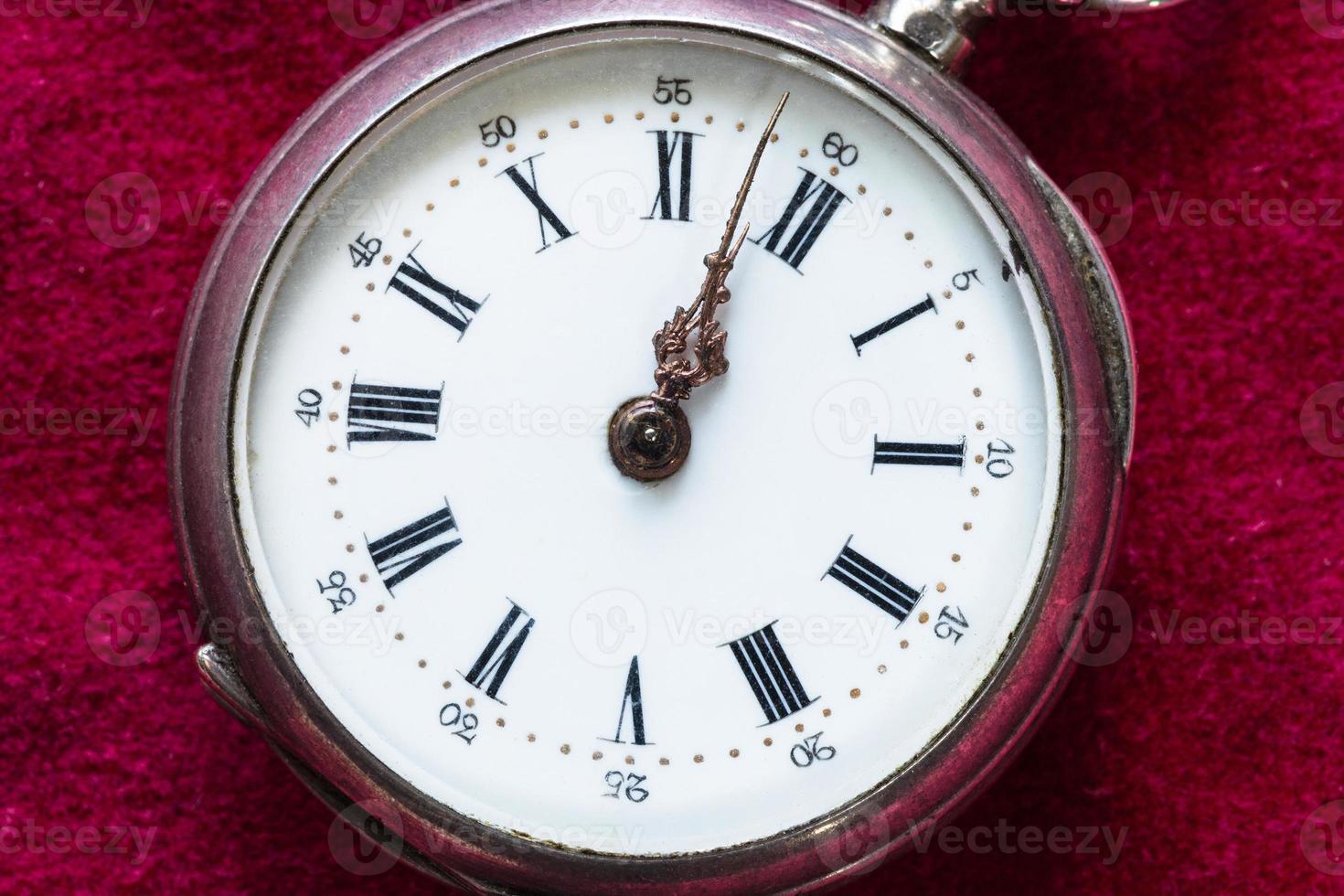 retro pocket watch on red velvet close up photo