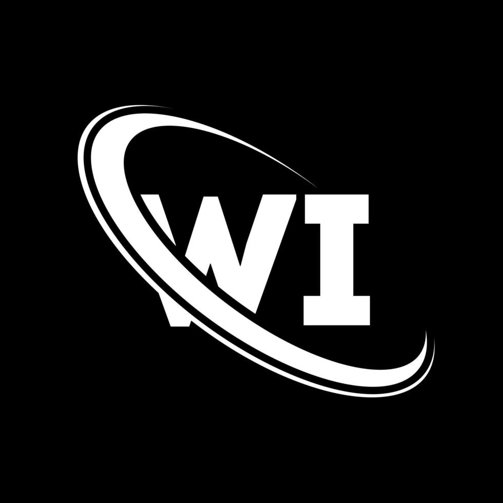 logotipo de wi. diseño wi. letra wi blanca. diseño del logotipo de la letra wi. letra inicial con el logotipo del monograma en mayúsculas del círculo vinculado. vector