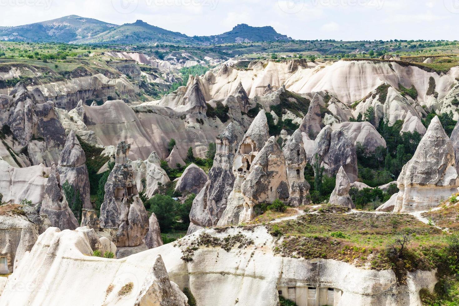 casas talladas en rocas en el parque nacional de goreme foto