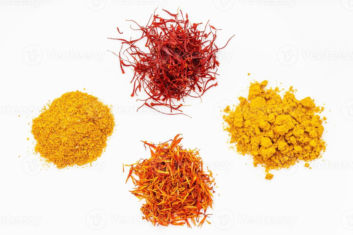 top view of saffron and its substitutes on white photo