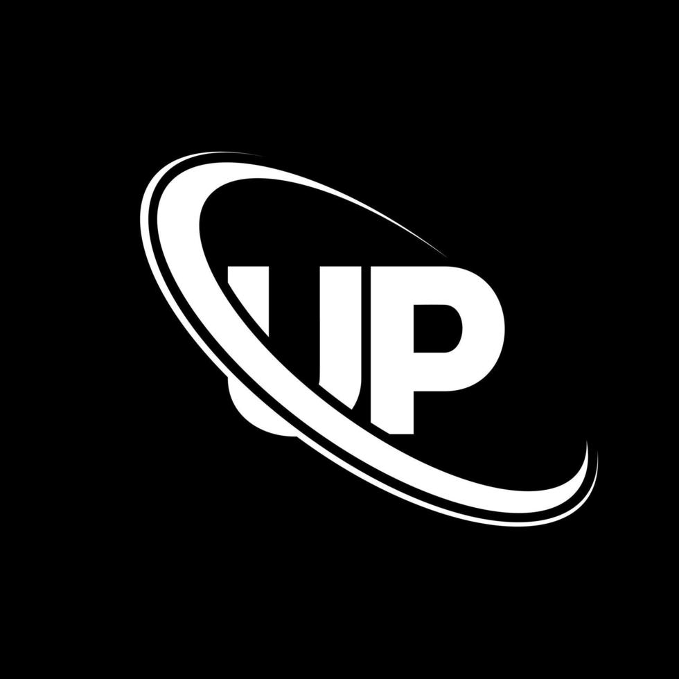 UP logo. U P design. White UP letter. UP letter logo design. Initial letter UP linked circle uppercase monogram logo. vector