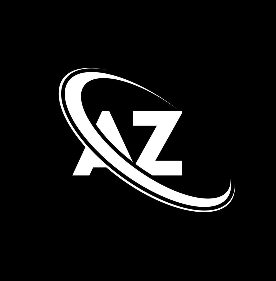 AZ logo. A Z design. White AZ letter. AZ letter logo design. Initial letter AZ linked circle uppercase monogram logo. vector
