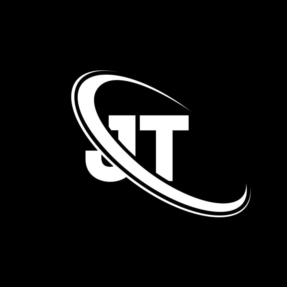 JT logo. J T design. White JT letter. JT letter logo design. Initial letter JT linked circle uppercase monogram logo. vector