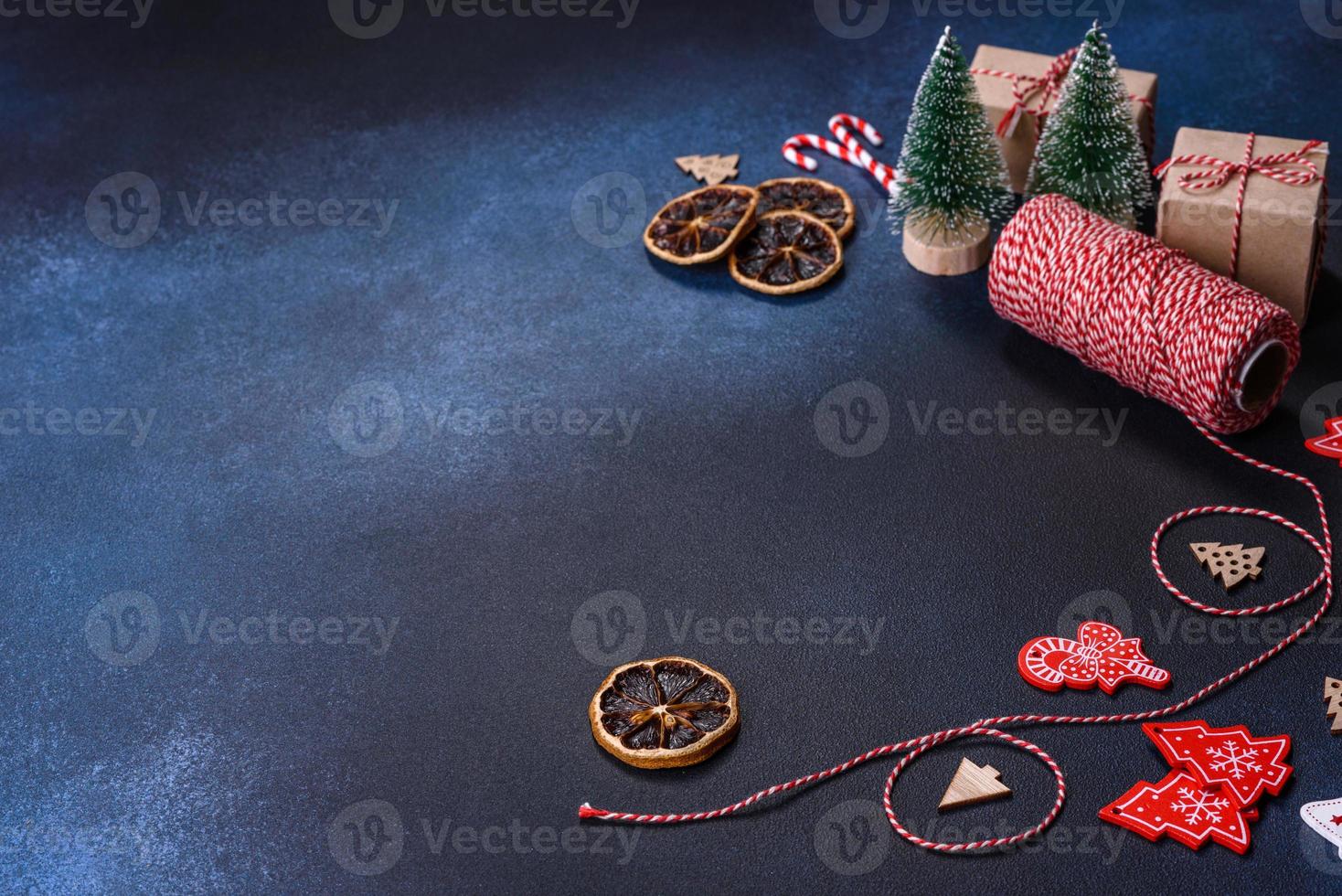 Christmas homemade gingerbread cookies on dark concrete table photo