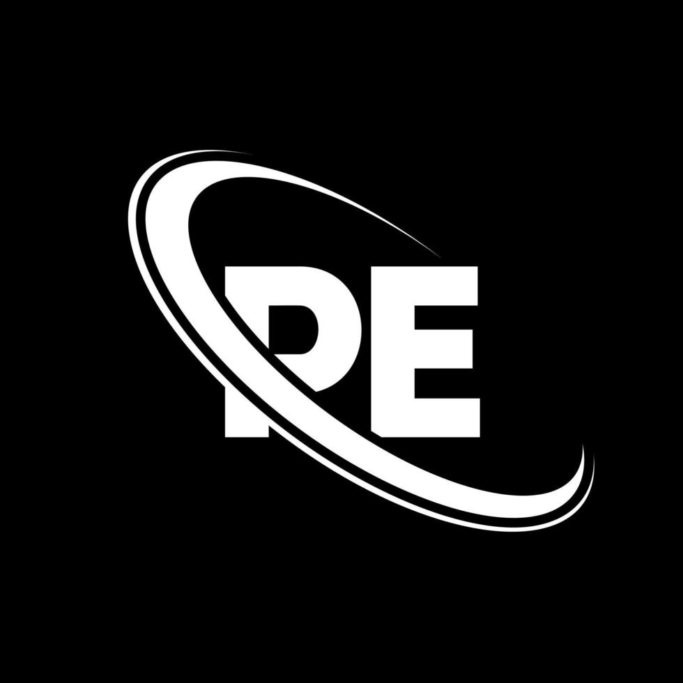 PE P E letter logo design. Initial letter PE linked circle upercase monogram logo red and blue. PE logo, P E design vector