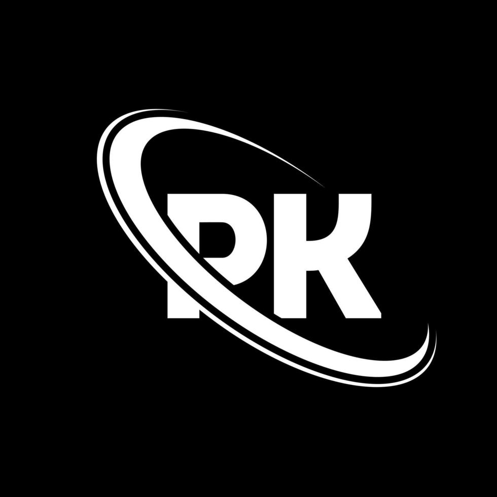 logotipo de pk. diseño de paquete letra pk blanca. diseño del logotipo de la letra pk. letra inicial pk logotipo del monograma en mayúsculas del círculo vinculado. vector