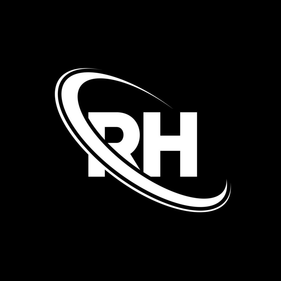 logotipo de la derecha. diseño derecho. letra rh blanca. diseño del logotipo de la letra rh. letra inicial rh logotipo del monograma en mayúsculas del círculo vinculado. vector