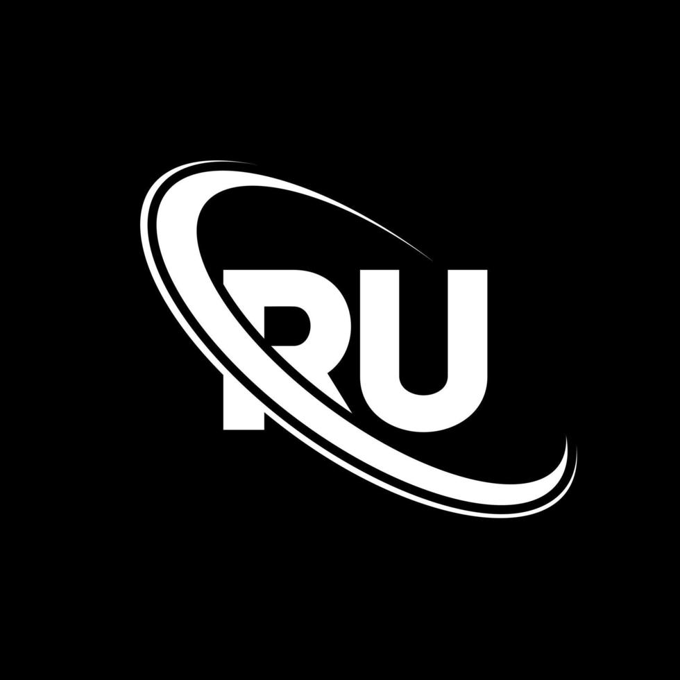 logotipo ru. ru diseño. letra ru blanca. diseño del logotipo de la letra ru. letra inicial ru logotipo del monograma en mayúsculas del círculo vinculado. vector