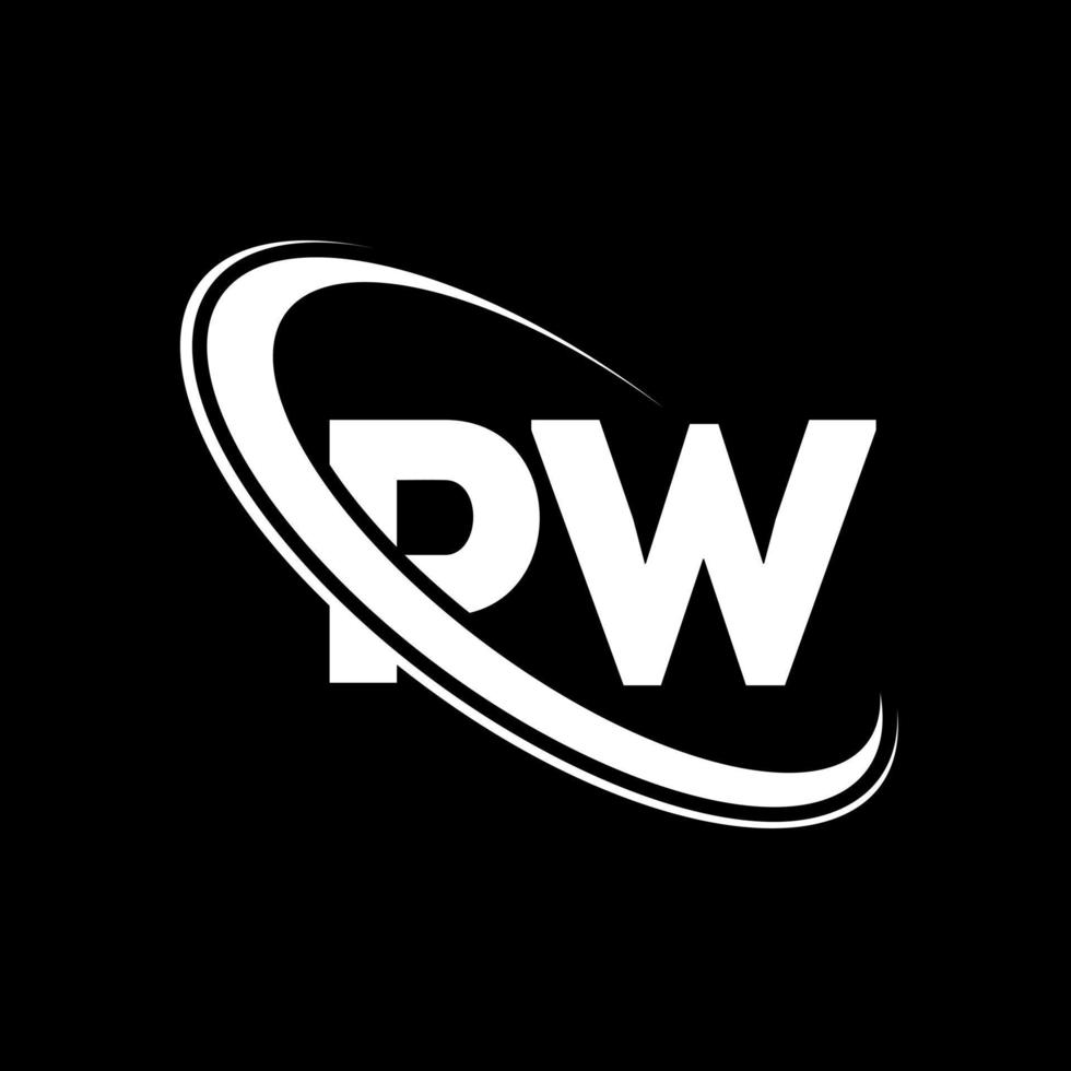 PW logo. P W design. White PW letter. PW letter logo design. Initial letter PW linked circle uppercase monogram logo. vector