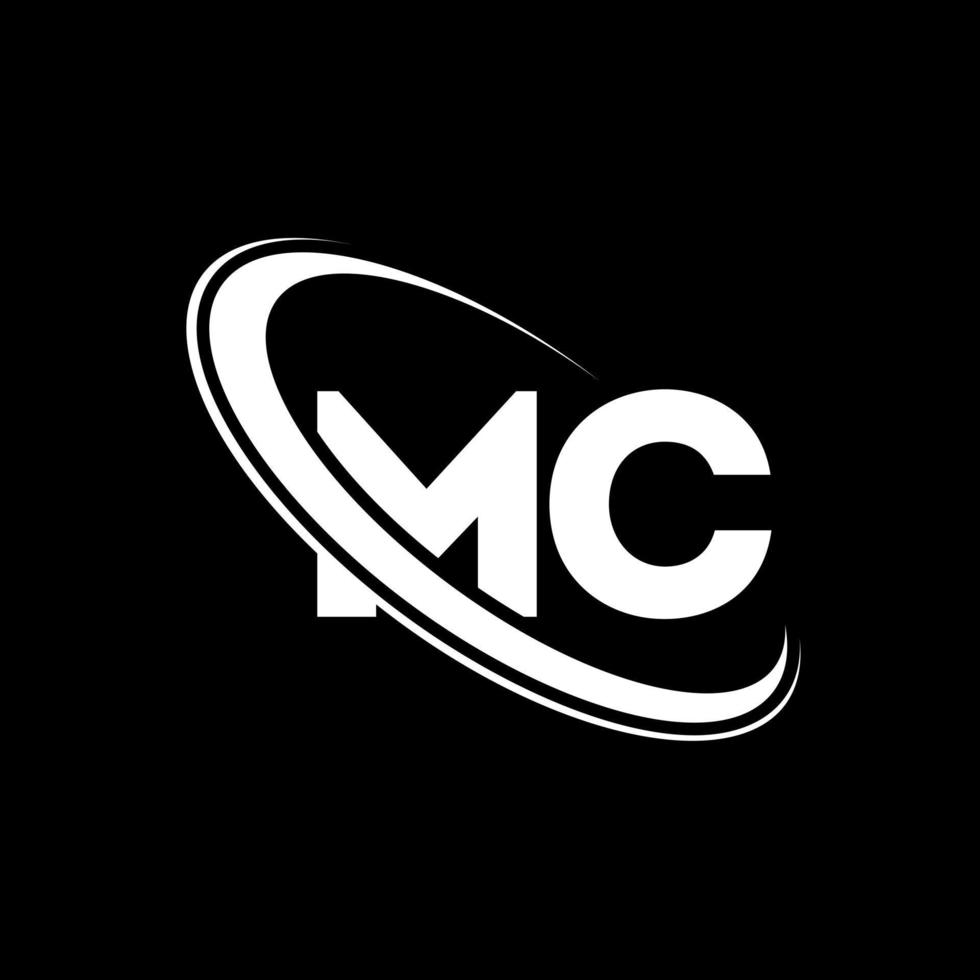 logotipo de mc. diseño de mc. letra mc blanca. diseño del logotipo de la letra mc. letra inicial mc círculo vinculado logotipo de monograma en mayúsculas. vector