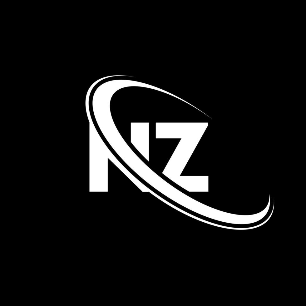 logotipo de nueva zelanda. diseño neozelandés. letra nz blanca. diseño del logotipo de la letra nz. letra inicial nz logotipo del monograma en mayúsculas del círculo vinculado. vector