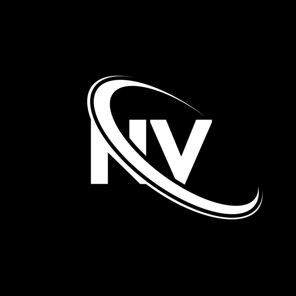 logotipo n.v. diseño n.v. letra nv blanca. diseño del logotipo de la letra nv. letra inicial nv círculo vinculado logotipo de monograma en mayúsculas. vector