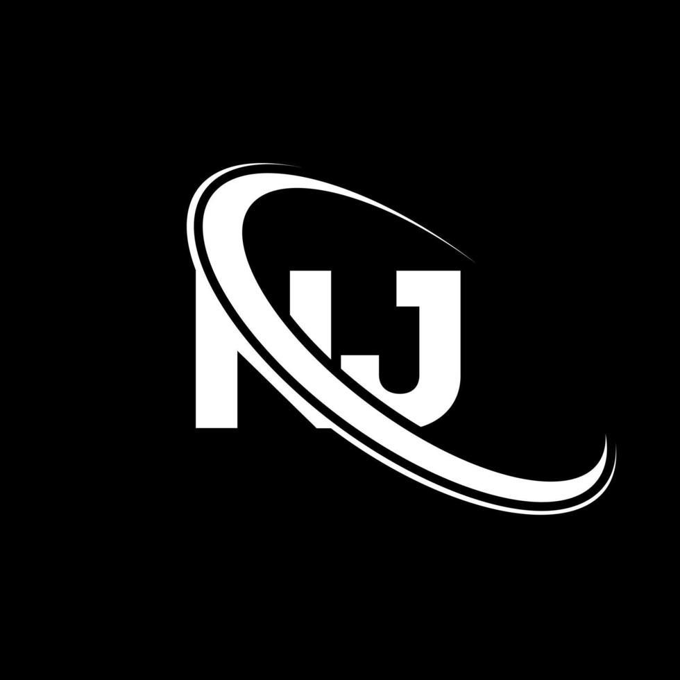 NJ logo. N J design. White NJ letter. NJ letter logo design. Initial letter NJ linked circle uppercase monogram logo. vector