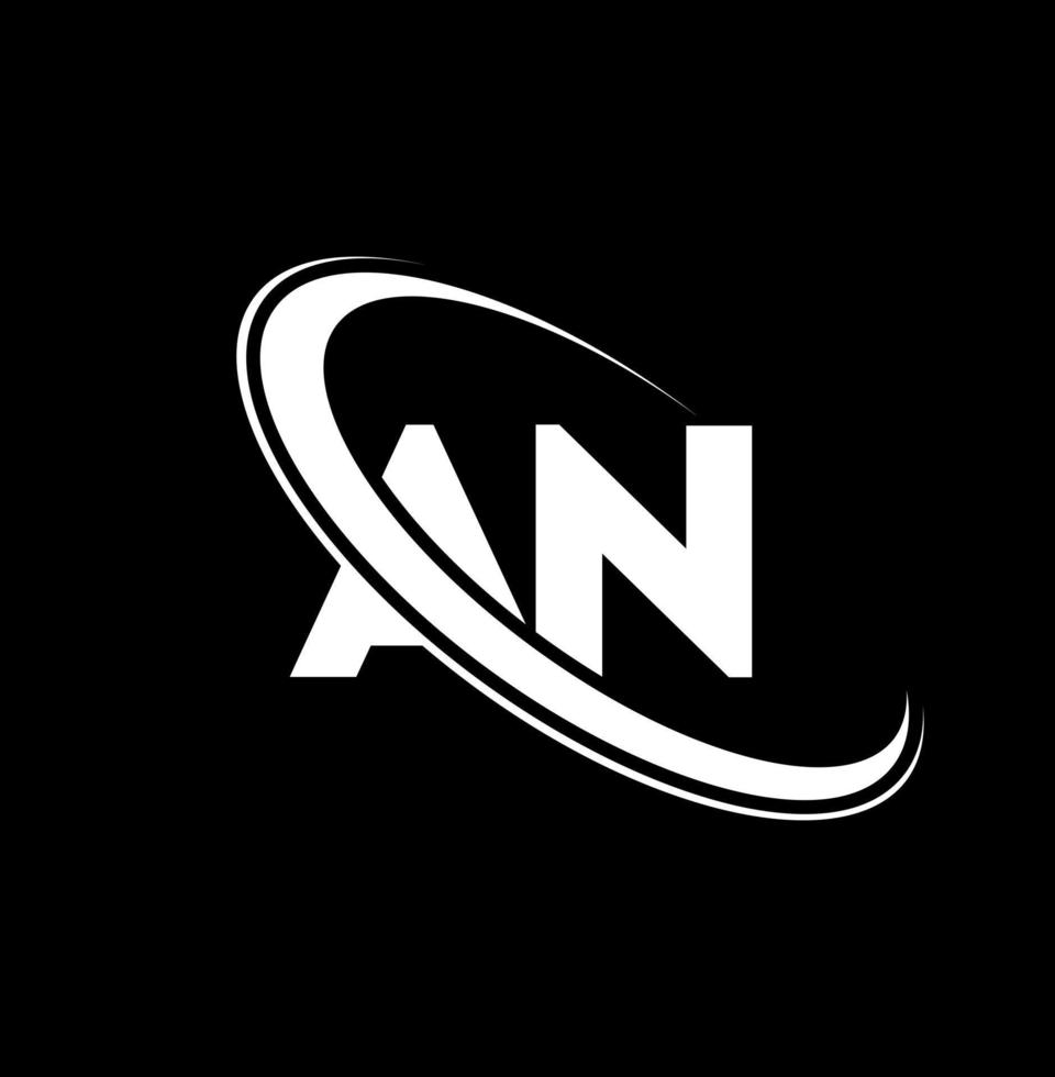 AN logo. A N design. White AN letter. AN letter logo design. Initial letter AN linked circle uppercase monogram logo. vector