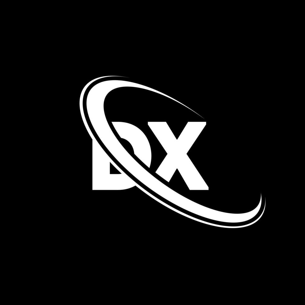 logotipo de dx. diseño dx. letra dx blanca. diseño del logotipo de la letra dx. letra inicial dx círculo vinculado logotipo de monograma en mayúsculas. vector