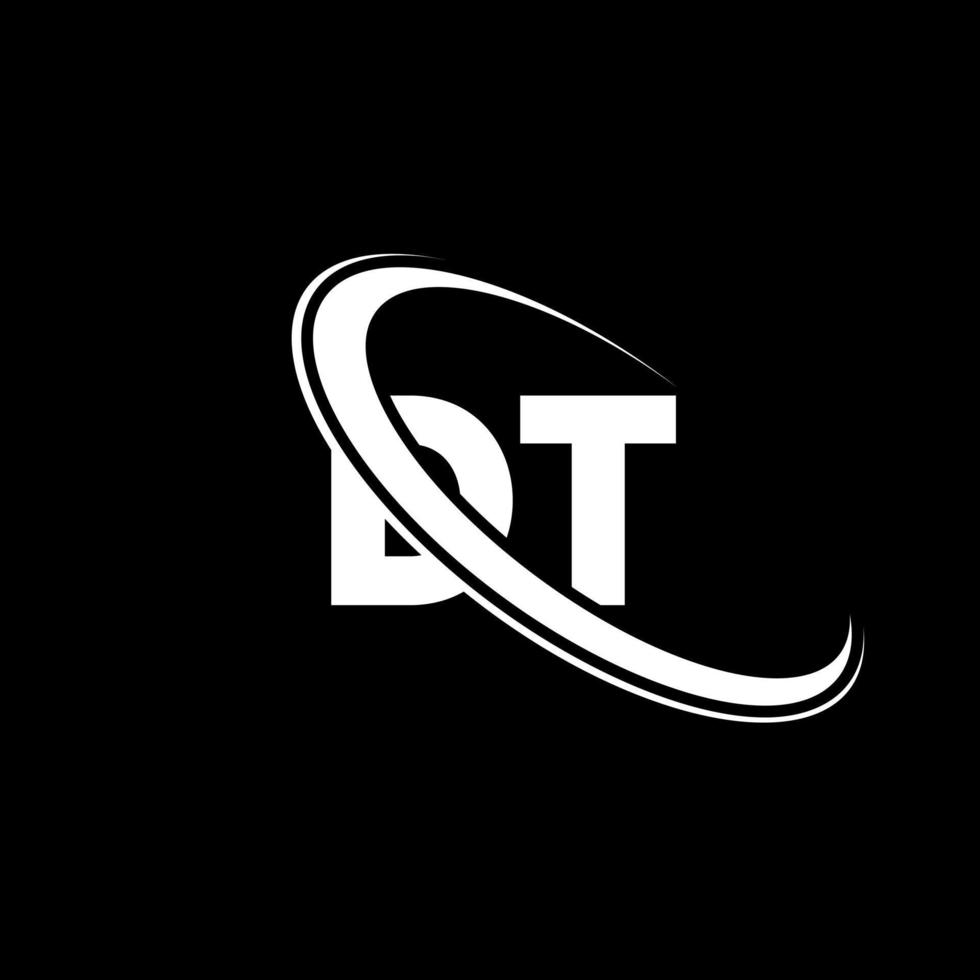 DT logo. D T design. White DT letter. DT letter logo design. Initial letter DT linked circle uppercase monogram logo. vector