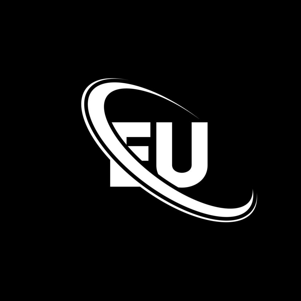 logotipo de la ue. diseño de la UE. carta blanca de la ue. diseño del logotipo de la carta de la UE. letra inicial del logotipo del monograma en mayúsculas del círculo vinculado a la UE. vector