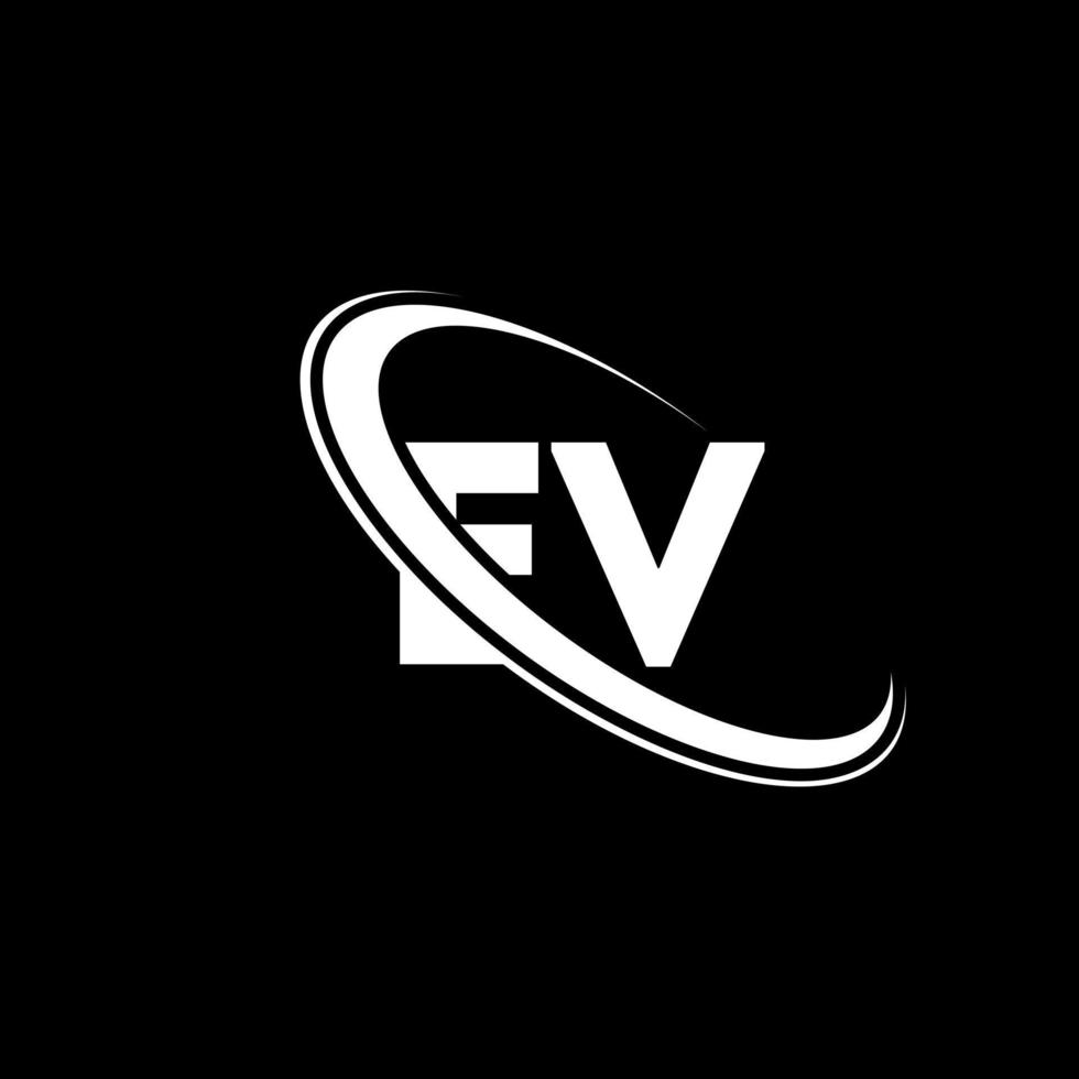 logotipo de ev. diseño ev. letra ev blanca. diseño del logotipo de la letra ev. letra inicial ev logotipo del monograma en mayúsculas del círculo vinculado. vector