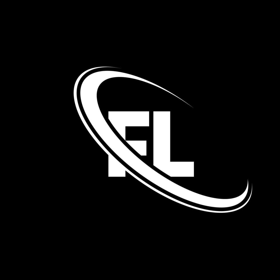 logotipo de Florida. diseño de fl. letra fl blanca. diseño del logotipo de la letra fl. letra inicial fl círculo vinculado logotipo de monograma en mayúsculas. vector