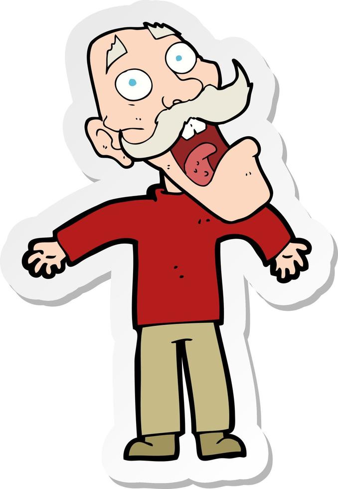 sticker of a cartoon terrified old man vector