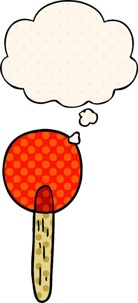 cartoon candy lollipop and thought bubble in comic book style vector