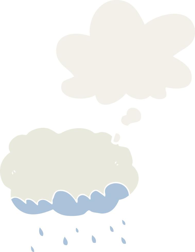 cartoon rain cloud and thought bubble in retro style vector