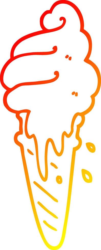 warm gradient line drawing cartoon ice cream cone vector