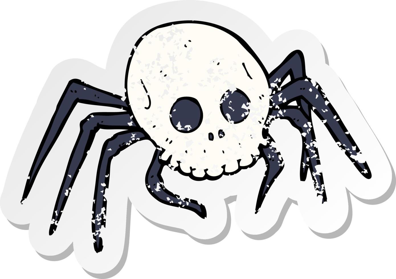 pegatina retro angustiada de una araña de calavera espeluznante de halloween de dibujos animados vector