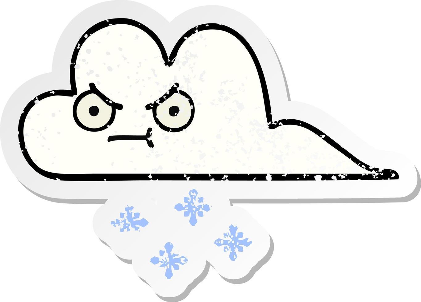 distressed sticker of a cute cartoon snow cloud vector