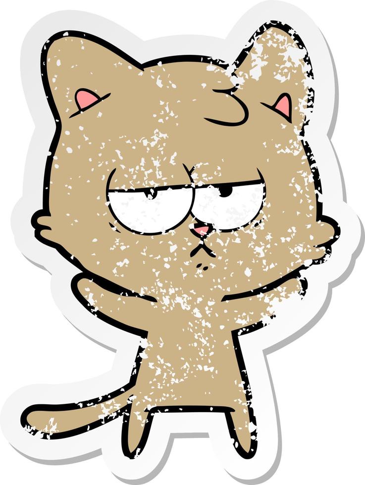 distressed sticker of a bored cartoon cat vector