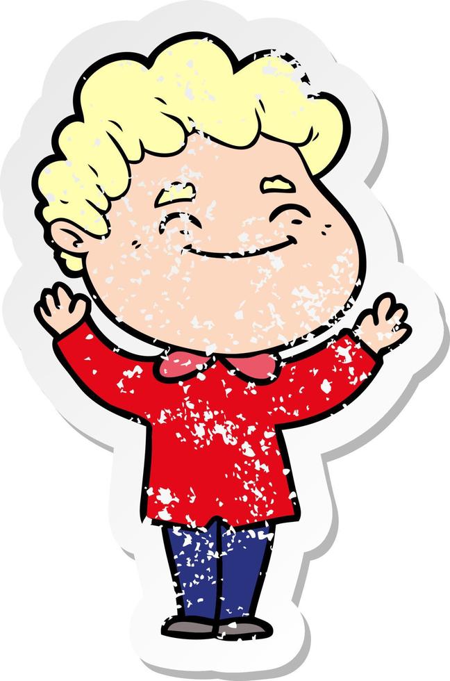 distressed sticker of a cartoon friendly man vector