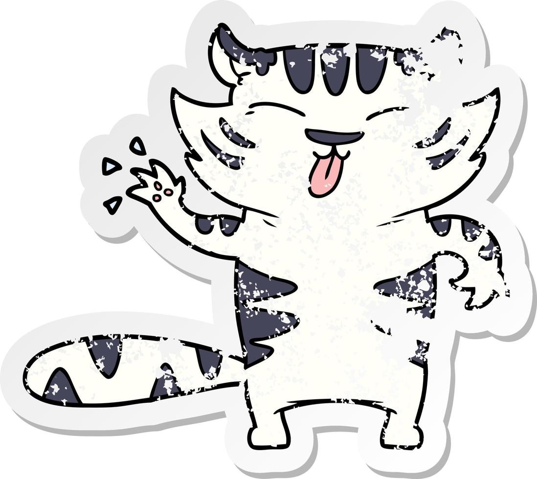 pegatina angustiada de un tigre blanco de dibujos animados vector