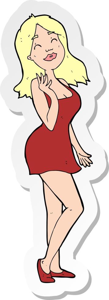 sticker of a cartoon pretty woman in cocktail dress vector